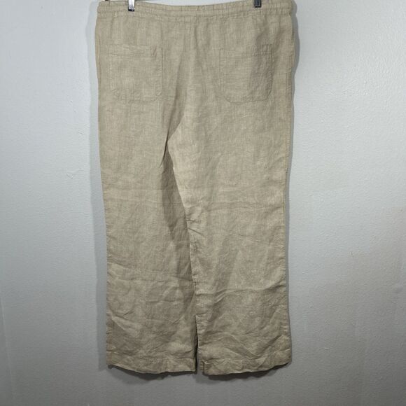 Allen Allen Pants Womens XL Beige Linen Wide‎ Leg Minimalist Preppy Office Siren - Picture 2 of 6